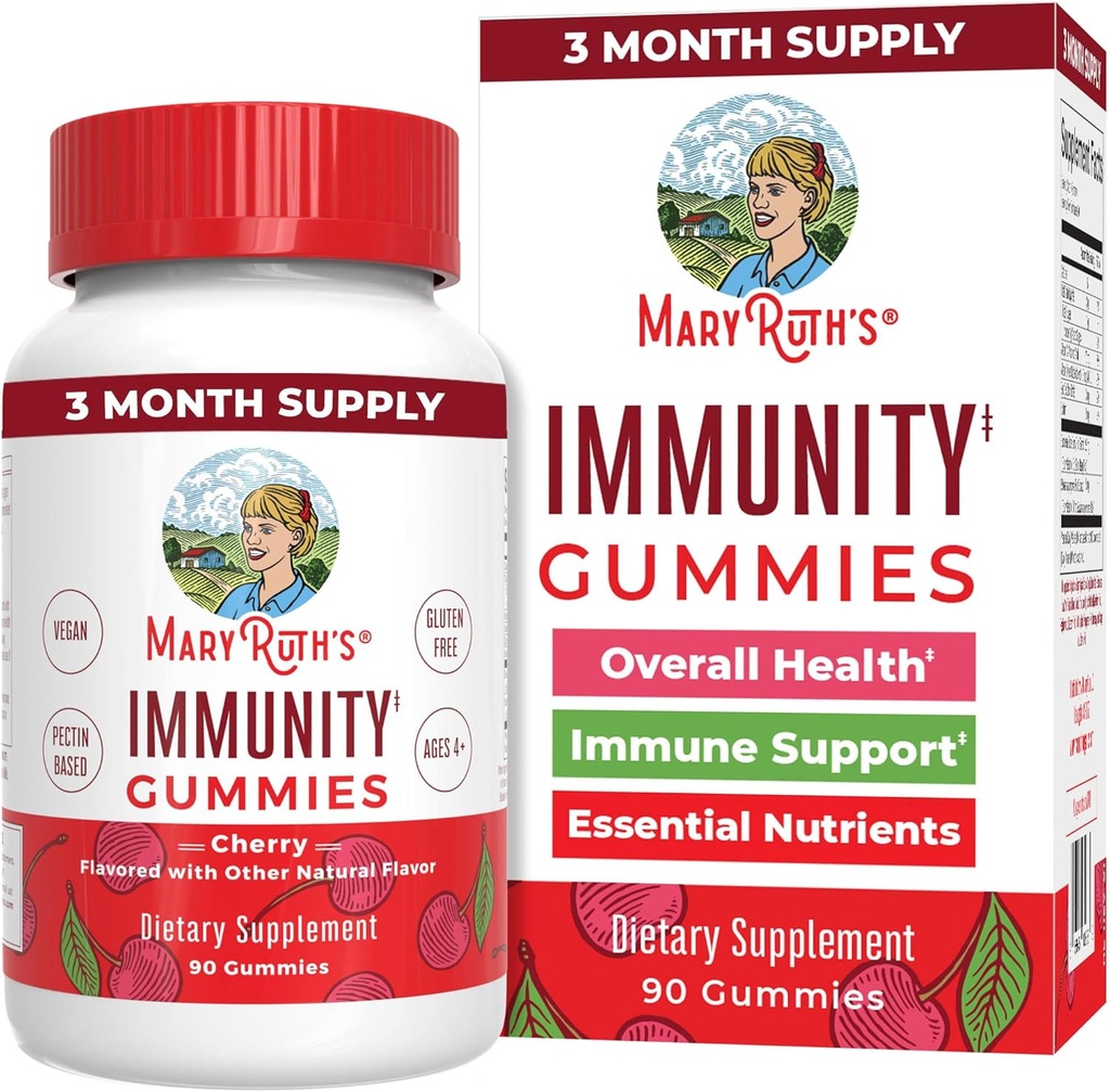 Immunità di Mary Ruth 5-1 Gummies con Elderberry per bambini e adulti | Cherry | Pectin Based | Vegan | 90 Count