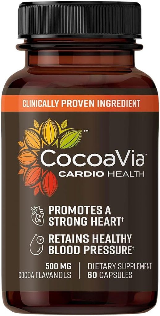 CcoaVia Cardiad Health Supplement, 30 วัน, 500 mmg Ckova Farvaols, สนับสนุนสุขภาพหัวใจ, Boost Nitric Oxide, การไหลเวียนของเลือด, พลังงาน, เวก้า, ช็อกโกแลตเข้ม, 60 แคปซูล