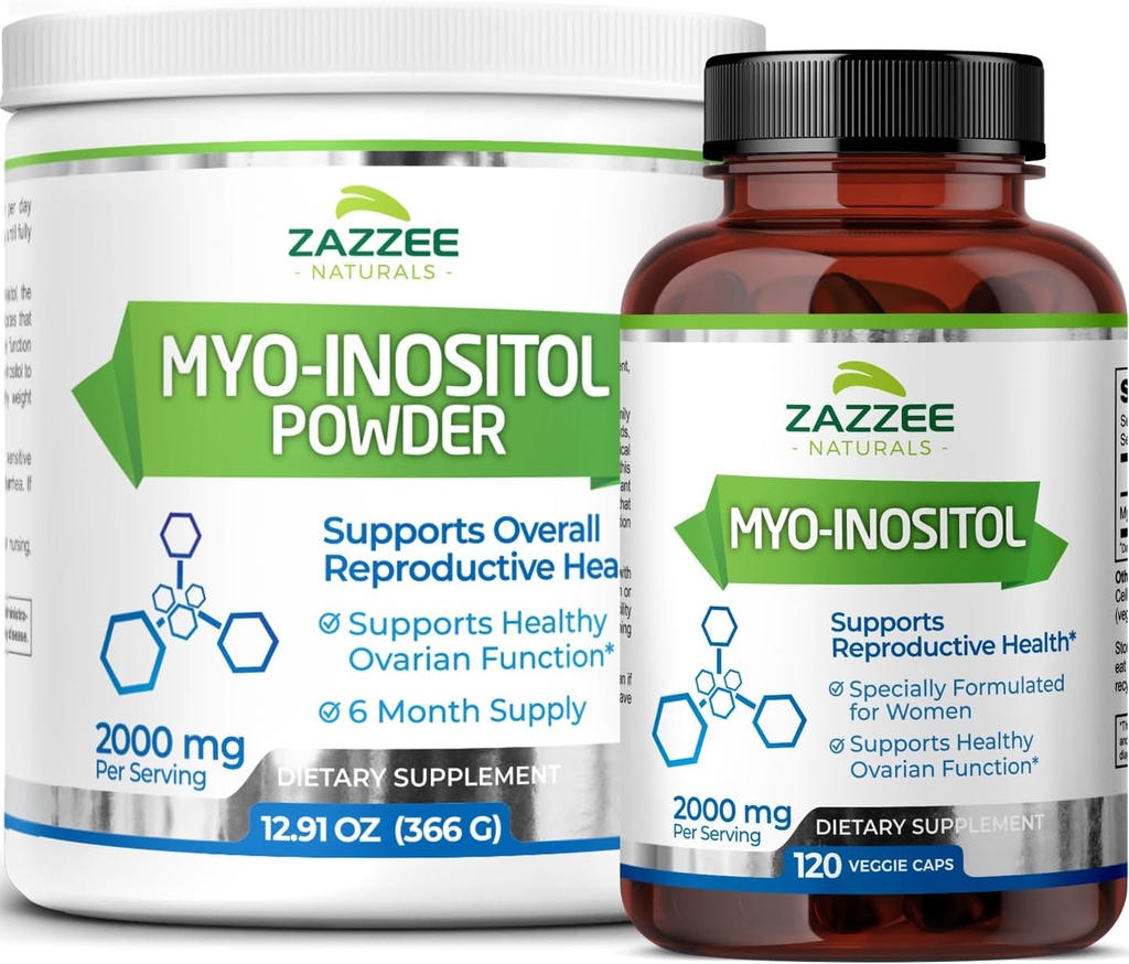 Zazzee Myo-Inositol Capsule și Myo-Inositol Pulbere, 100% Pur, Grad Premium, Vegan, Non-GMO și toate naturale