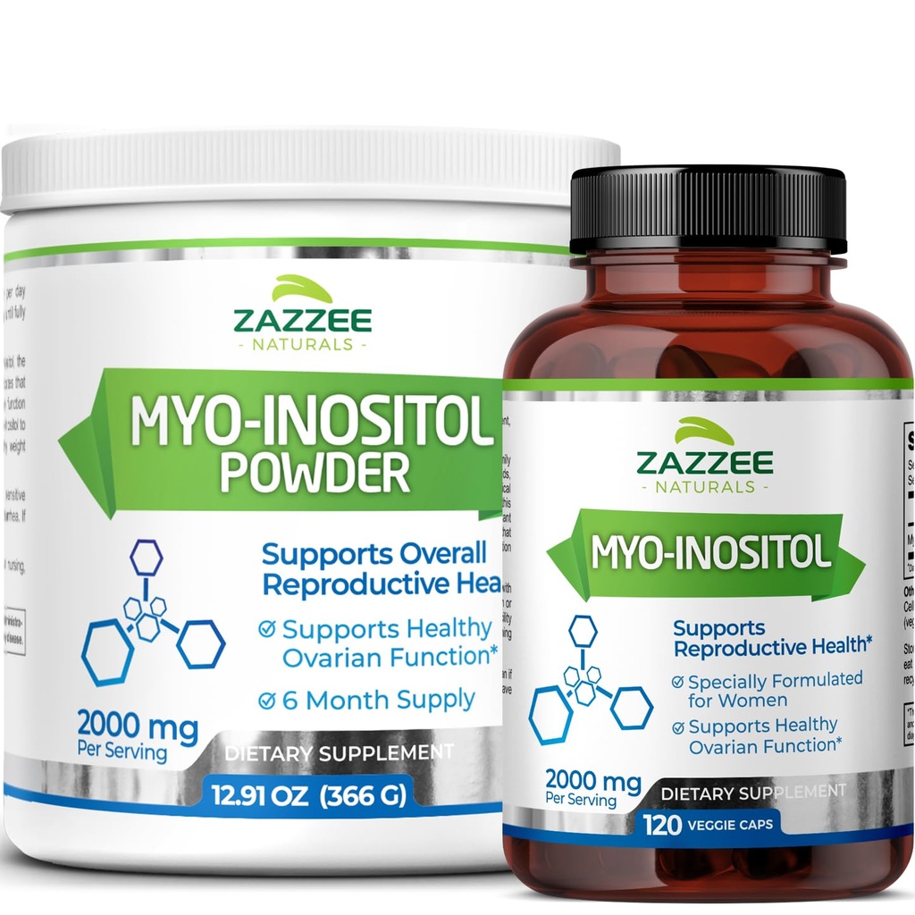 Zazzee Myo-Inositol Capsules and Myo-Inositol Powder, 100% Pure, Premium Grade, Vegan, Non-GMO and All Natural