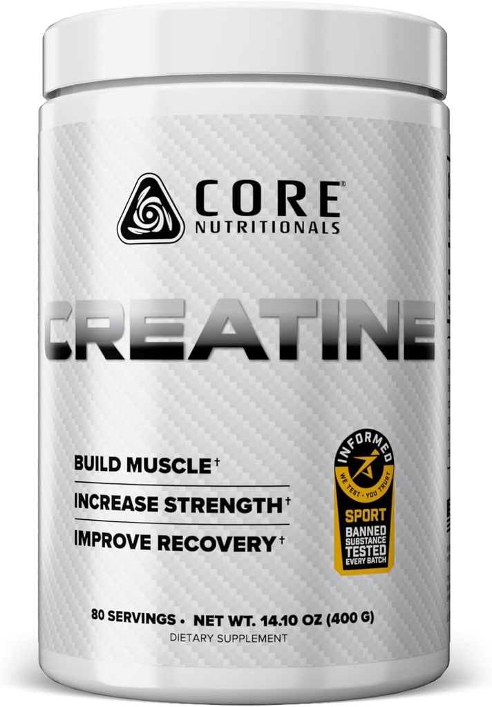 核心营养素 Creatine 单水合物 增强力量,构建肌肉,改善恢复 → 5g Creatine → 80 services (Uniformed)