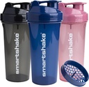 Smartshake Glossy 3-Pack Lite Protein Shaker Bottle 800 ml | 27 oz - Leakproof Screw-on Lid - BPA Free – Unisex - (Black, Deep Rose, Navy Blue)