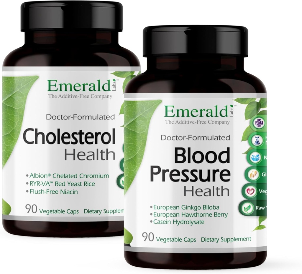 EMERALD LABS Cholesterol 건강 (90의 모자) & 혈압 건강 (90의 모자) - 지원 심장 & 순환 체계 - 정상적인 범위에 있는 지원 혈압 수준 - 글루텐 자유로운 - 30 일 공급