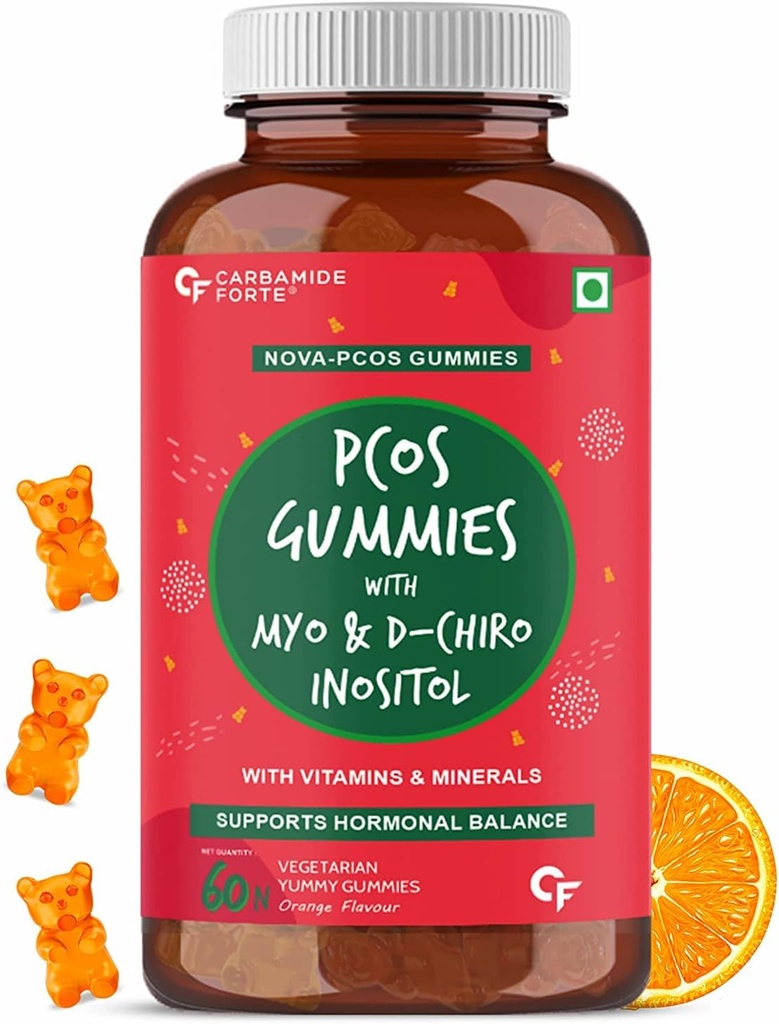 Kavir PCOS Supplements for Women with 40:1 Ratio of Myo & D Chiro Inositol Fortified with PCOS Vitamins & Minerals - Orange Flavour - 60 Veg Gummies