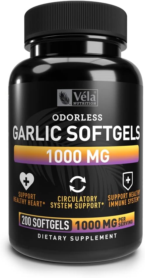 Odorless Aglio Supplemento | 1.000 mg per Serving | Support Heart Health, Circulation, and Immune System | GMP Certified, Non-GMO, 3rd Party Tested | 200 Capsule