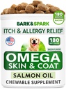 Omega 3 for Dogs - Fish Oil for Skin & Coat Health, Itch & Allergy Support | Vet-Approved - Salmon Oil Treats for Dog Shedding, Hot Spots Treatment - EPA&DHA Fatty Acids Supplement - Made in USA, 180Ct