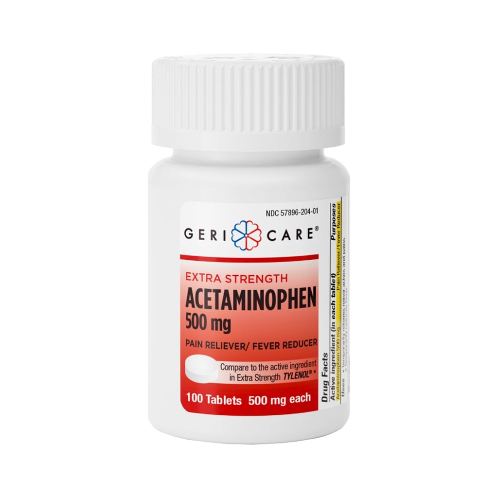 GeriCare Extra Strength Acetaminophen Pain Relief Fever Reducer Tablets, Strength 500mg Tablet | Joint, Muscle, Arthritis, Back Pain, Body Pain Relief, 100 Count (Pack of 1)