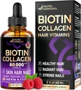 Liquid Biotin & Collagen - Vitaminer för hårtillväxtstöd för kvinnor och män - Extra styrka 60000 mcg droppar - B7 Supplement - Starka naglar och hälsosam hud - 98% snabbare absorption än piller