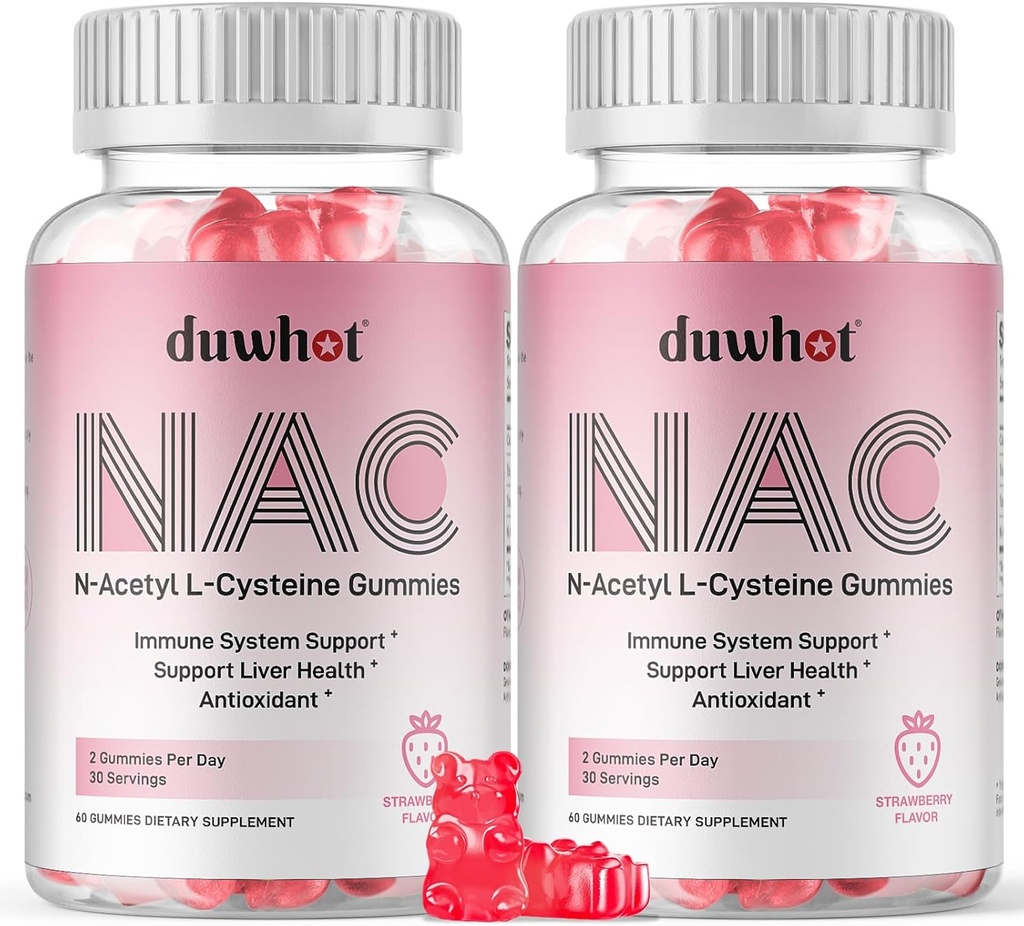 NAC Gummies 600mg, N Acetyl Cysteine Supplemen NAC Chewable untuk Antioksidants & Imune Dukungan, Lung & Liver Kesehatan, Natural Strawberry Flavor, 120ct