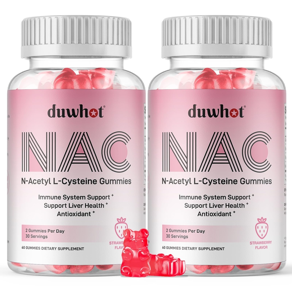 duwhot NAC Gummies 600mg, N Acetyl Cysteine Supplement NAC Chewable for Antioxidants & Immune Support, Lung & Liver Health, Natural Strawberry Flavor, 120ct