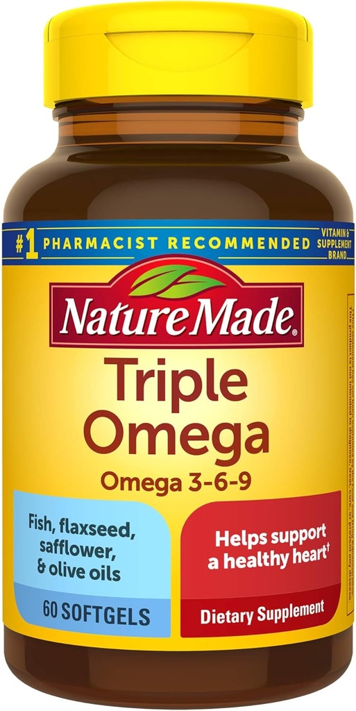 Gamta Pagaminta Triple Omega 3-6-9, 60 Softgels, Omega papildas širdies sveikatai (paketas 3)