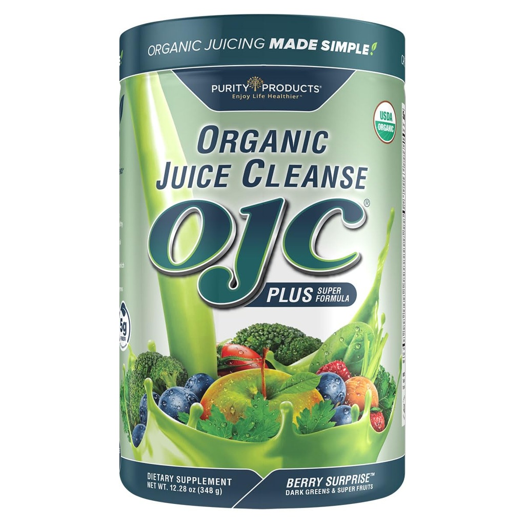 Certified Organic Juice Cleanse OJC Plus Berry Surprise - produtos de pureza - 30 + vexetais orgánicos e froitas - 5 gramos de fibra - promove a función enerxética e dixestiva - 12.28 oz - 348 g - 30 servizos