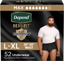 Depend Real Fit Erwachsene Windeln, Inkontinenz Unterwäsche für Männer, Einweg, Maximale Absorbenz, Large/Extra Large, Black, 52 Count (2 Packungen von 26), Packaging May Vary