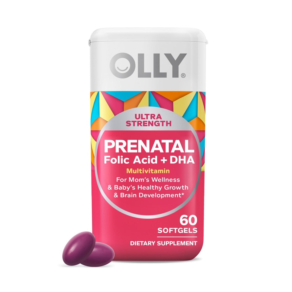OLLY Ultra Strength Prenatal Multivitamin Softgels, Supports Mom's Wellness & Baby's Healthy Growth and Brain Development,* Folic Acid, DHA, Iron, Vitamins B, C, D & E, 30 Day Supply - 60 Count
