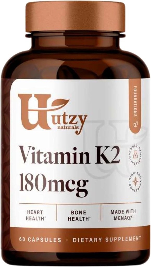Utzy Naturals Vitamin K2 | 180 mcg MenaQ7® Form von K2 | Made in USA | 60 Kapseln