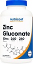 Nutricost cinkov glukonat 240 vegetarijanske kapsule (50 mg) - brez glutena in brez glutena