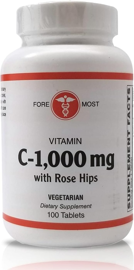 Holistic Health Vitamine C met Rose HIPS 1000mg tabletten, Vitamine C Tablet voor het stimuleren van immuniteit, het handhaven van optimale bloeddruk, en gezondere ontstekingen, 100 tabletten