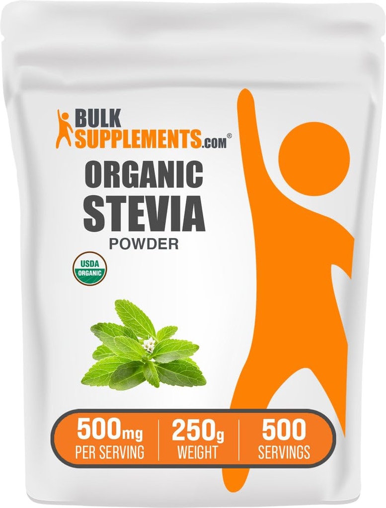BulkSupplements.com Orgánica Stevia Powder - Puro Sweetener, Fuente de Stevia Leaves, Suplemento Herbal - Vegan & Gluten Free, 500mg por Serving, 250g (8.8 oz) (Pack of 1)