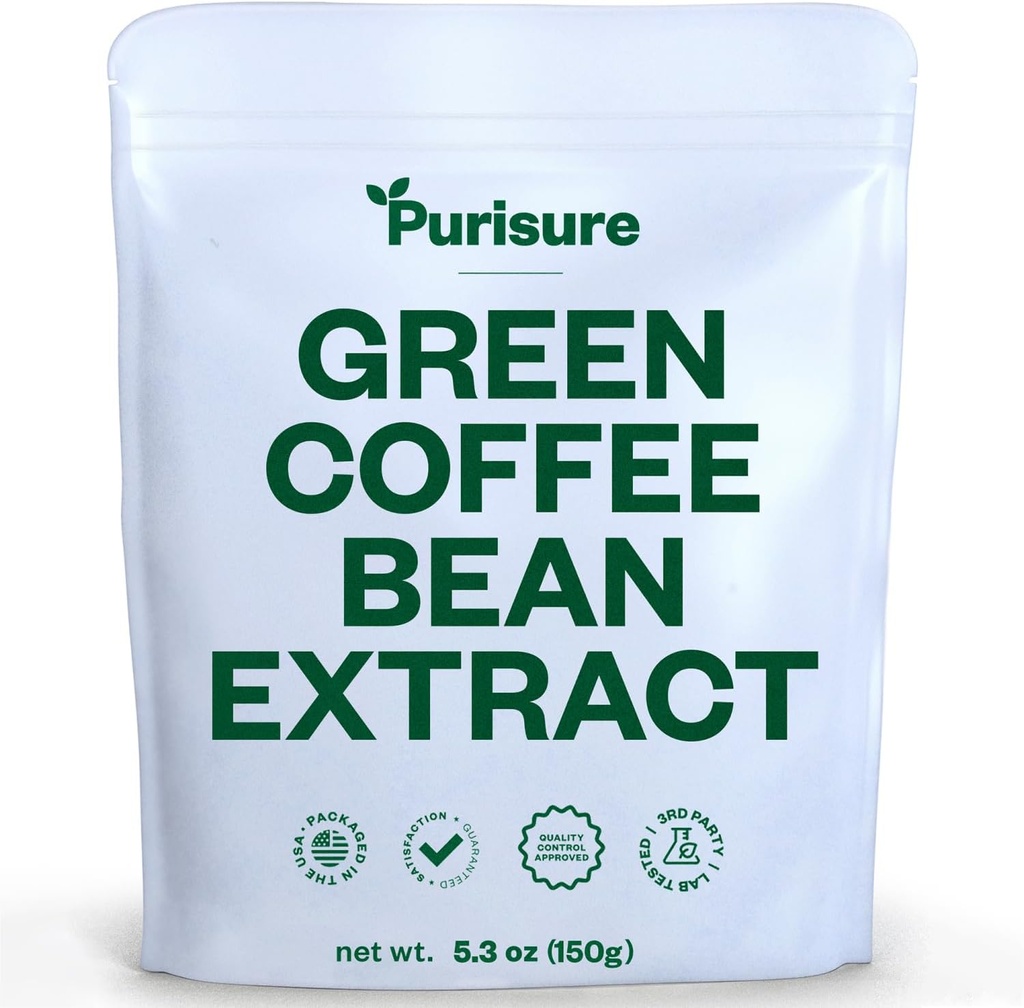 Purisure Green Coffee Bean Extract 150g, Green Coffee with Chlorogenic Acid, Body Detox and Cleanse for Women and Men, Natural Appetite Suppressant to Support Vitality and Energy, 750 Servings