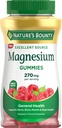 Naturens Bounty Magnesium Citrate Gummies för vuxna, stöder allmän hälsa, ben, nerv, muskel och hjärthälsa, 270 mg per portion, Vegan, icke-GMO - Raspberry 90 Count
