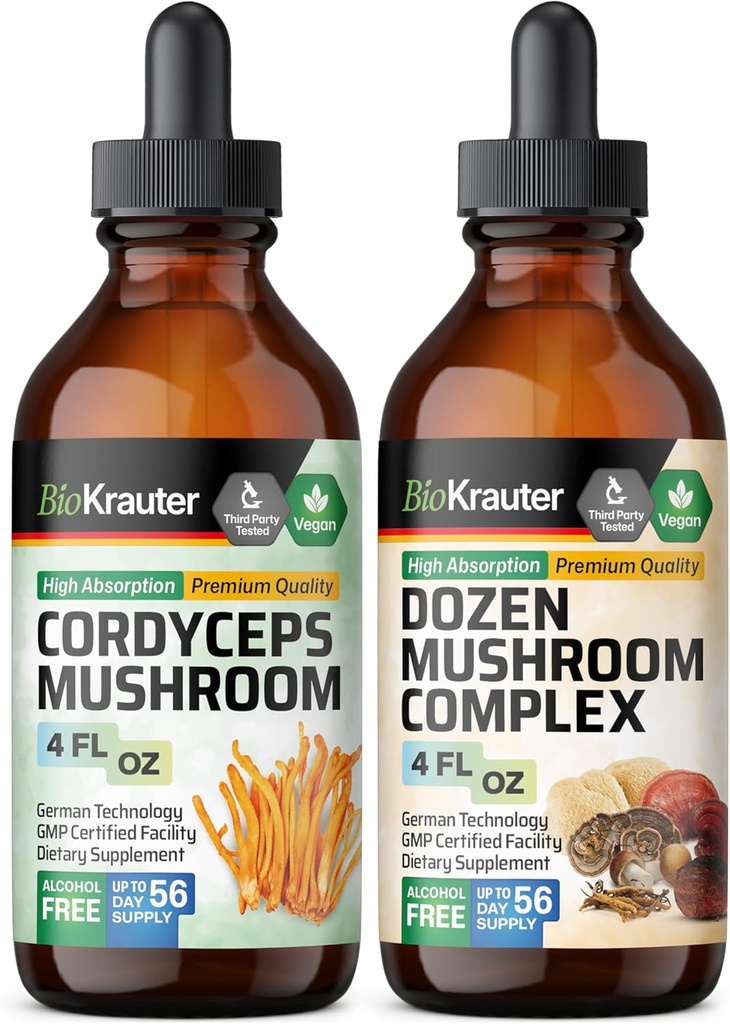 BIO KRAUTER Cordyceps Gobe Tinktura 4 Fl. Oz. & Deset gob Tinktura 4 Fl. Oz.