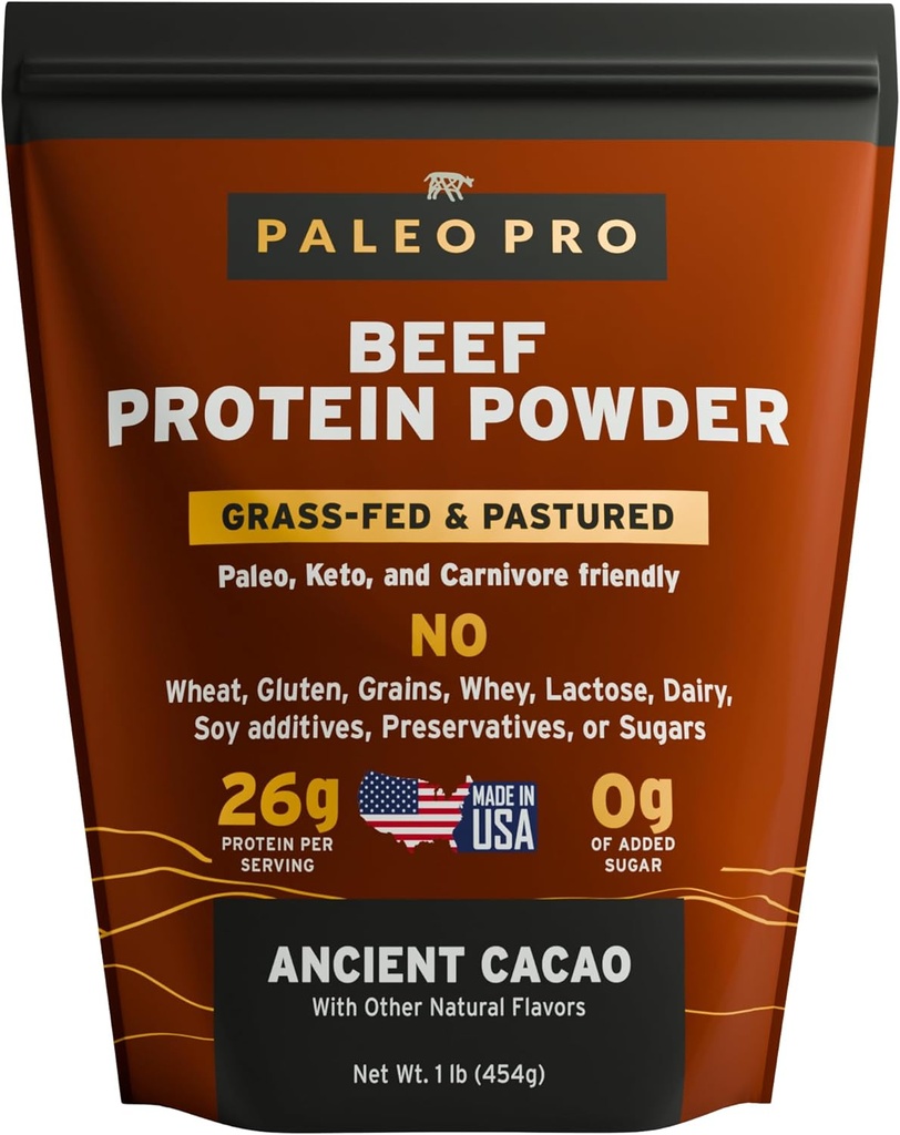 Paleo Pro Beef Proteïne Poeder - Grass Fed Proteïne Poeder Isolaat - Pure Animal Based Pastilled & Cage-Free Dairy & Gluten Free, Natural and Clean Proteins for Paleo & Keto - 15 Days Supply (Cacao)