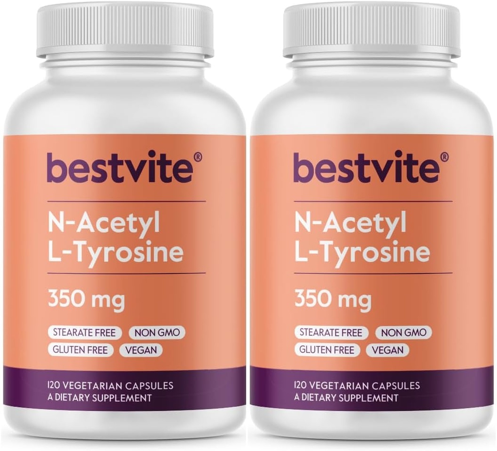 BESTVITE N- Acetyl L- Tyrosine 350mg (NALT) (240 Capsules) (120 x 2) - Tidak ada Stearat - Non GMO - Gluten Bebas