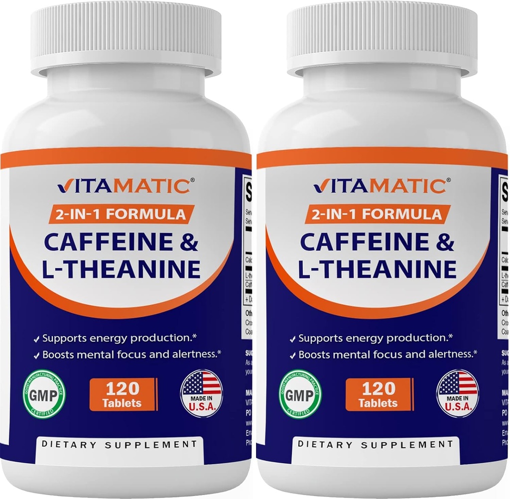 Píldoras de cafeína con L-Theanina – 300 mg por Tablet – 120 Tabletas vegetarianas (Pack of 2, Total 240 Tabletas)
