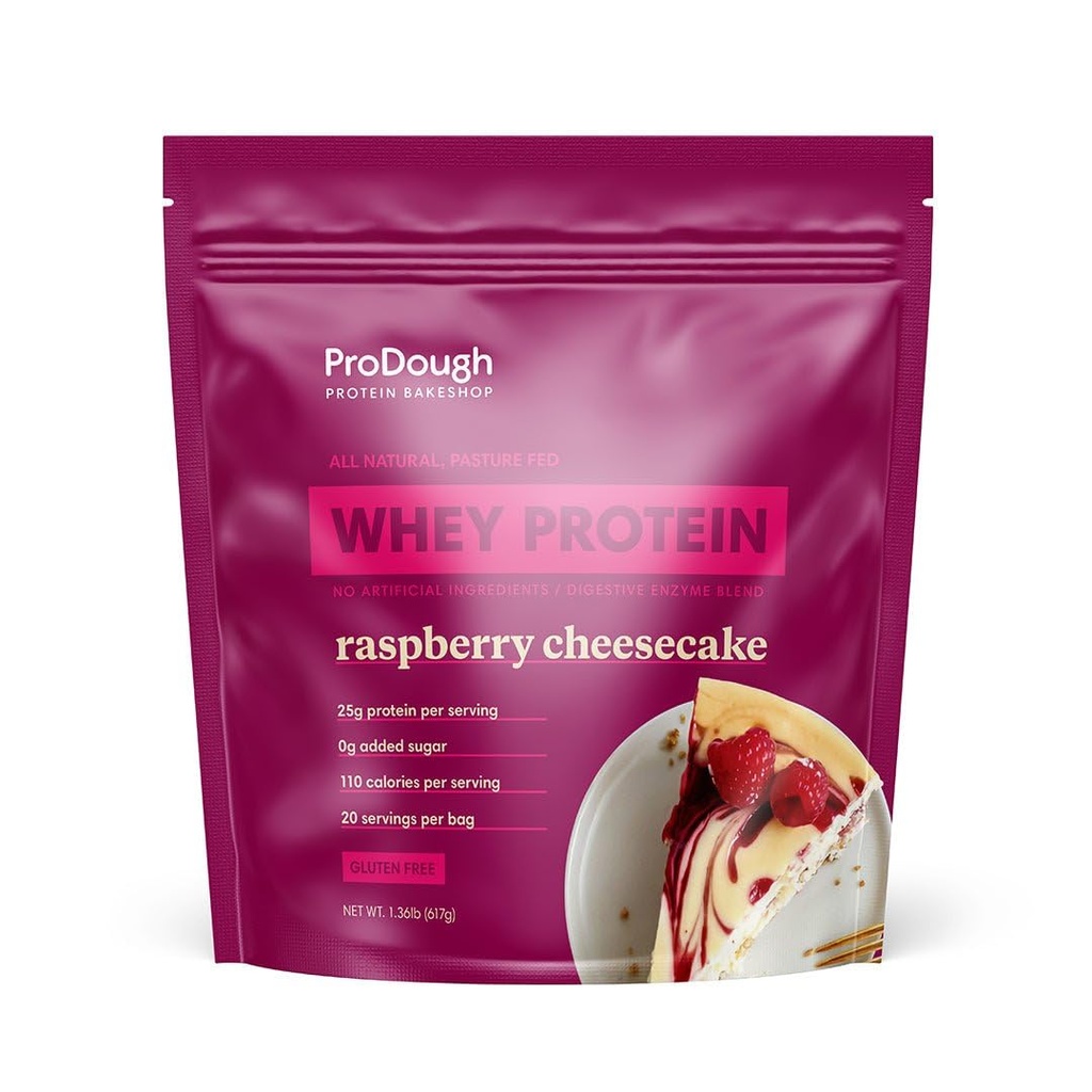 ProDough Gourmet Whey Isolate Hydrolized Protein Powder for Shake Mix- Easy Digest Enzyme Blend, 25g Protein per Serving, Natural Ingredients, Gluten Free, Keto Friendly (Rasberry Cheesecake)