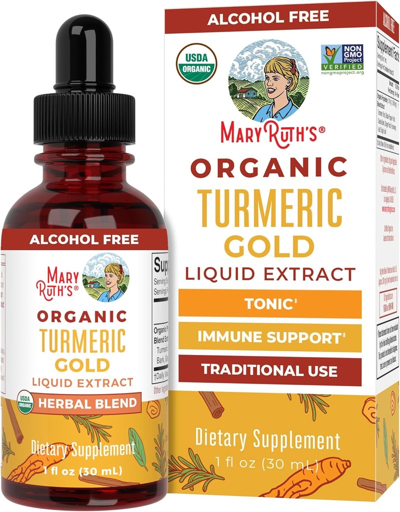 MaryRuth Organics USDA Turmeric Gold Liquid Drops CLAS124; Bylinné směsi CLAS124; Turmeric Curcumin CLAS124; Black Pepper CLAS124; Cassia Cinnamon Bark CLAS124; Ginger Root CLAS124; Imunitary Support CLAS124; Non-GMO Project Overified CLAS124; Vegan CLAS1241oz