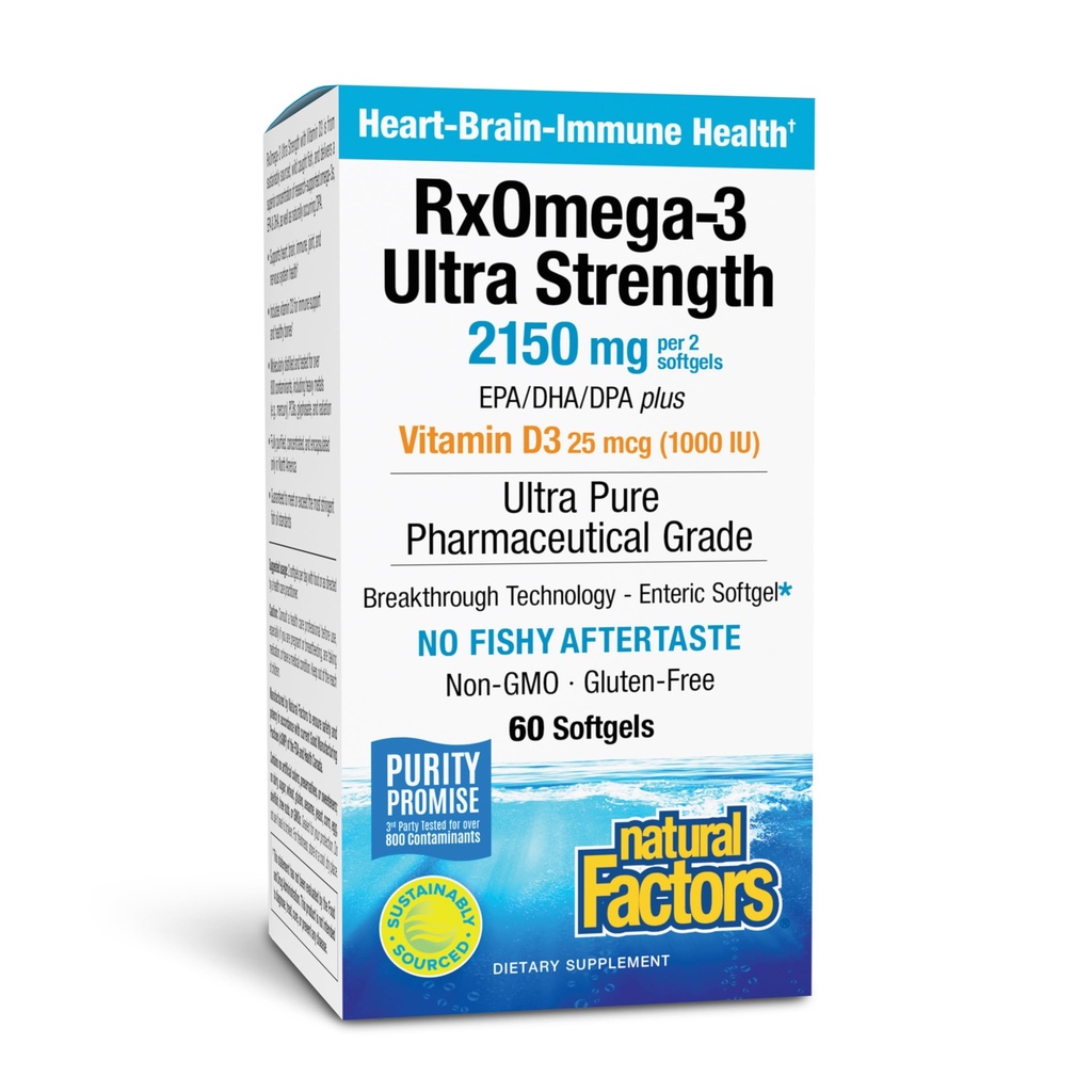 Natural Factors RxOmega-3 Ultra Strength - Brain & Heart Health Support - Eye Health Supplement with EPA & DHA - Supplement with Omega-3 Fatty Acids - 60 Softgels (30 Servings)