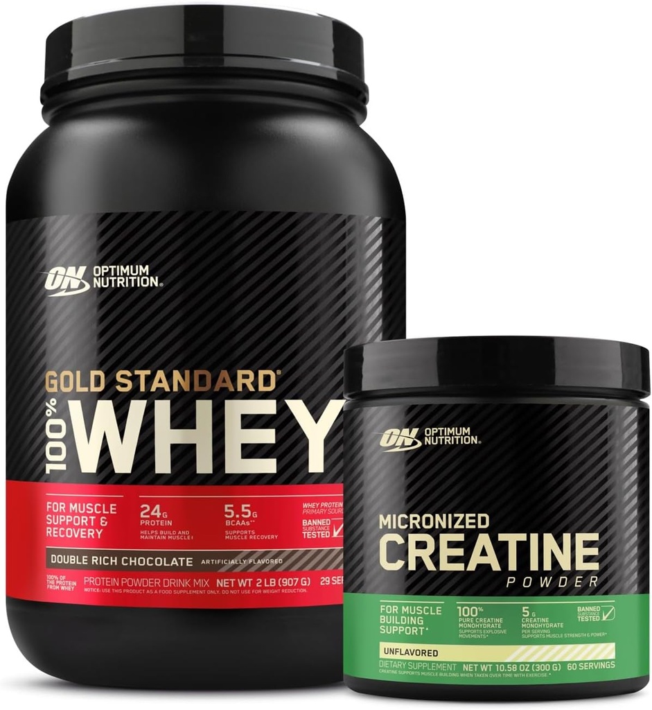 Optimum ernæring på gull standard 100% Whey Protein primærkilde isolat - dobbel rik sjokolade, 2 Lbs + ON mikronisert kreatinmonohydrat pulver - uflavorert, 300 gram