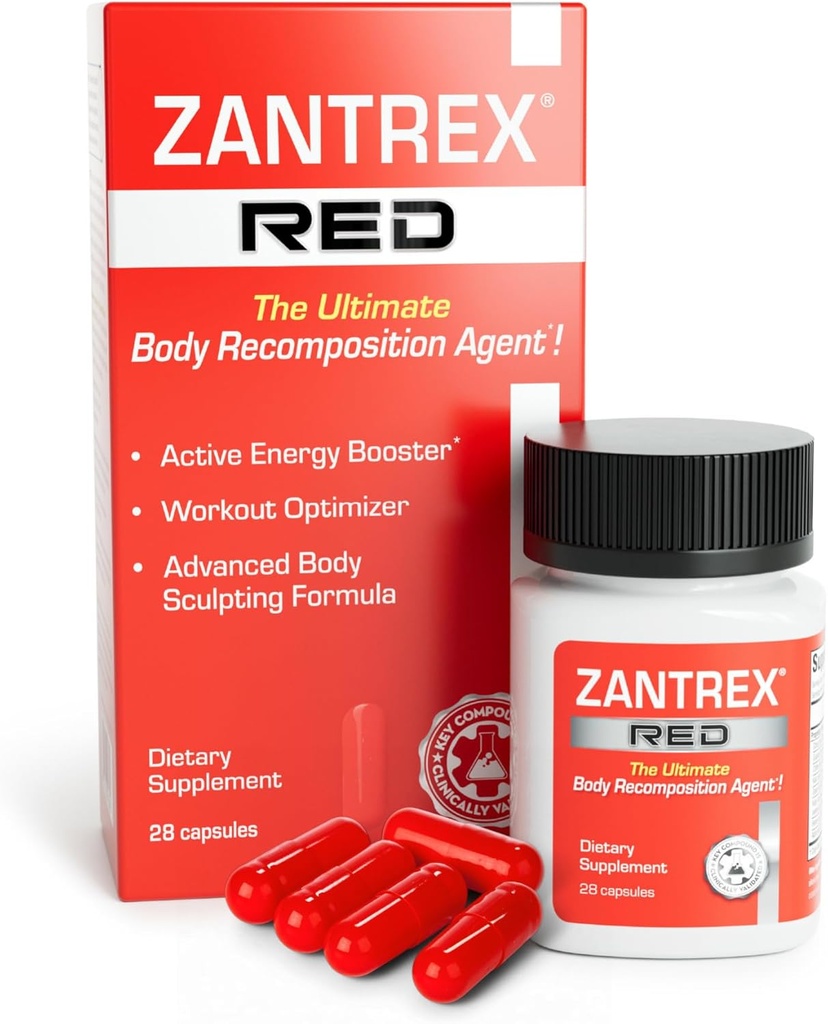 Zantrex Red Body Recomposition & Active Energy Booster Dodatek 124; Podporuje tělo sochařství, zvýšené zaměření a cvičení Výkon 124; 28 Kapsle
