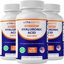 Vitamatic 3 Pack Hyaluronic Acid Supplements 200mg - Supports Healthy Connective Tissue and Joints - Promote Youthful Healthy Skin - Total 360 Capsules