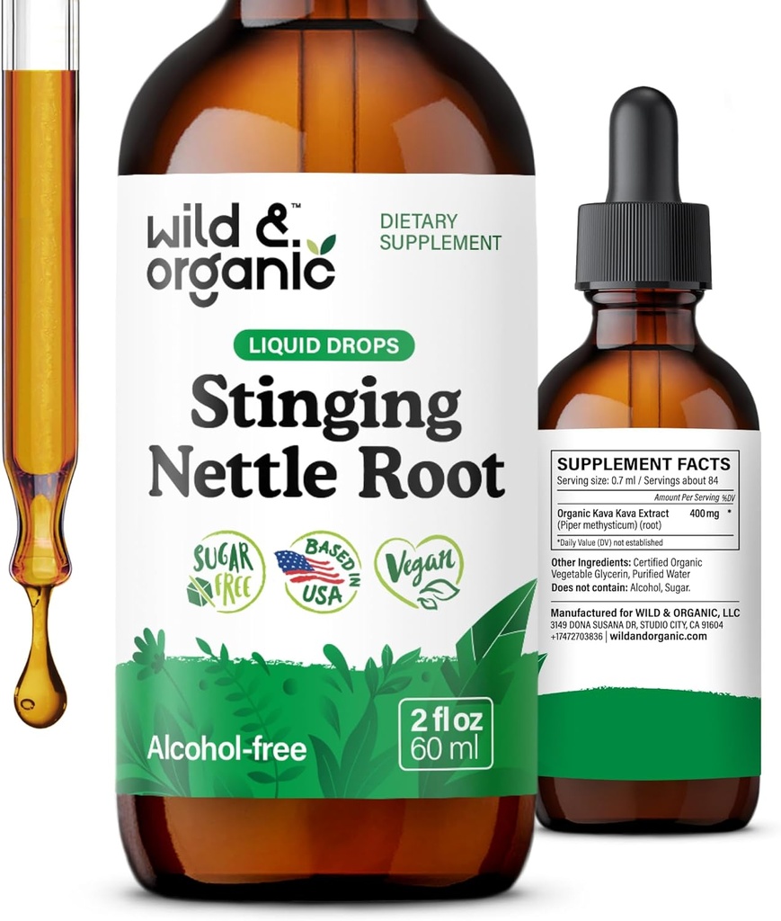 Wild & Organic String Nettle Root Drops - String Nettle Extract Tinkture for Men & Women - Liquid Urtica Dioica Supplement - Vegan, Sugar & Alcohol- Free - 2 fl oz