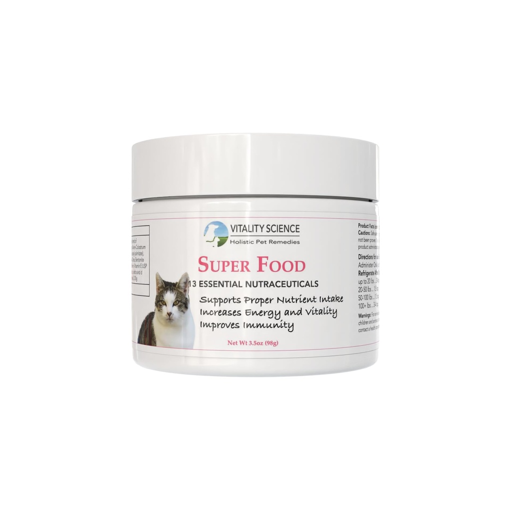 Vitality Science Super Food for Cats | High Potency Multi-Vitamin and Mineral Supplement | Increases Energy and Vitality | 100% Natural (98g)