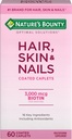 Nature's Bounty Optimal Solutions Hair, Skin & Nails Formula, with 3,000 mcg Biotin, 60 Coated Caplets, 20 Total Servings