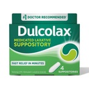 Dulcolax Stimulant Laxative Medicated Suppositories, Predictable & Effective Constipation Relief, Bisacodyl 10 mg, 4 Count