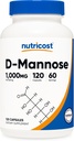 Nutricost D- Mannose 1000mg ανά υπηρεσία, 120 κάψουλες - 500mg ανά κάψουλα, ουρολοίμωξη, μη ΓΤΟ και χωρίς γλουτένη