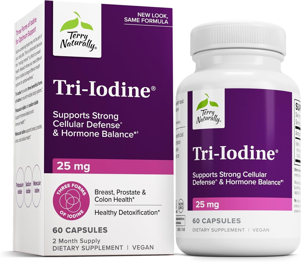 Terry Seveda Tri-Iodine - Prehranska dopolnila za podporo zdravju dojk in prostate - Zdrava funkcija ščitnice Dopolnilna pomoč - 25 mg, 60 kapsul