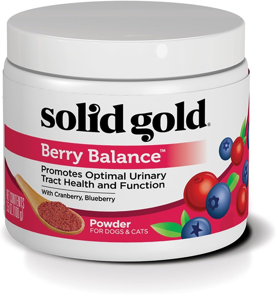 Solid Gold Cat & Dog Vitamins for UTI - Powdered Cranberry Supplement for Dogs & Cats - Vizeleti tract, Bladder & Kidney Support for Dog & Cats - Cat & Dog UTI Over the Counter Supplement Powder- 3.5oz
