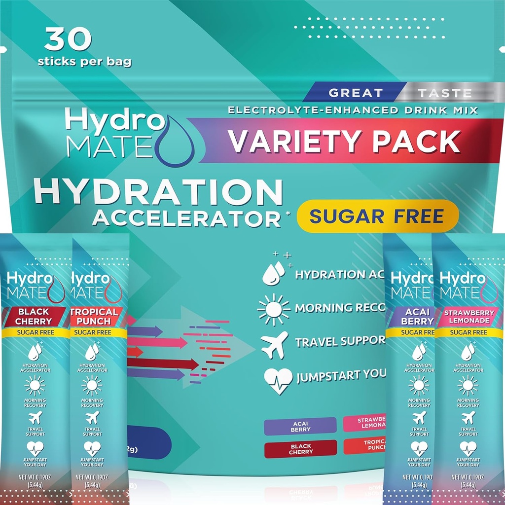 Hauts elektrolitoa azukrerik gabeko hidratazio-paketeak Variety Pack HydroMATE 30 Stick