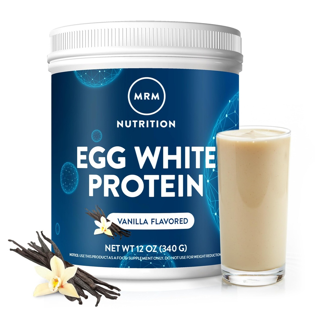 MRM Nutrition Egg White Protein - Sugar Free Vanilla Flavored Powder, 23g Fat-Free Protein with Digestive Enzymes, Free of Dairy, Gluten, and Soy, High Biological Value - 10 Servings