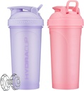 Hydra Cup ProFlow [2 Pack] 28 oz Shaker flasker for proteinshakes, Shaker Cups med ball Blender Whisk, Shaker flaske med håndtak, reise å gå, BPA gratis (Pink & lilla, 28oz)