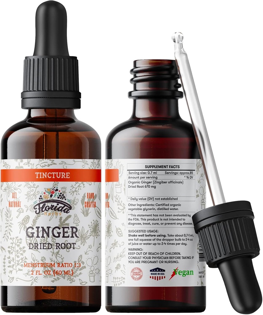 Ginger Tincture, Organic Ginger Extract (Zingiber officinale) Getrocknete Wurzel, Ginger Supplement, Ginger USA