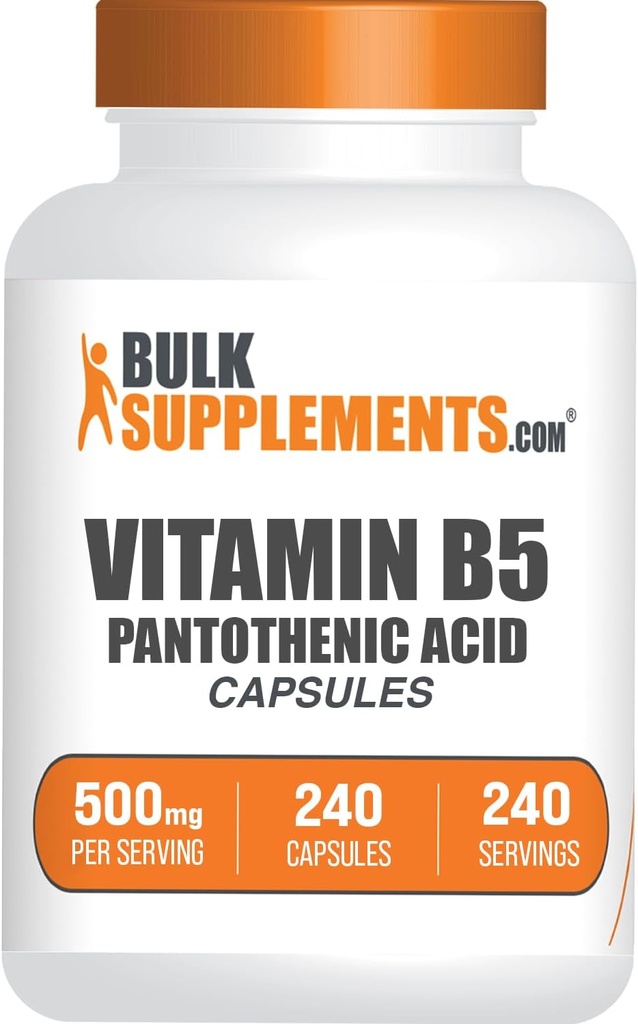 Bulk Assupports.com 维生素B5 Capsules - 作为Pantothenic酸,B维生素补充,Pantothenic Acid 500 mg - 不含Gluten,每服1 Capsule,240 Capsules (Pack of 1)