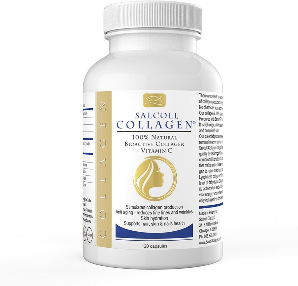 Salcoll Pure Marine Collagen Skin Capsules (120 greve) - Anti-Aging Supplement för kvinnor och män, ökar Collagen, minskar rynkor, stöder hud, hår och naglar med Hydration & Nourishment