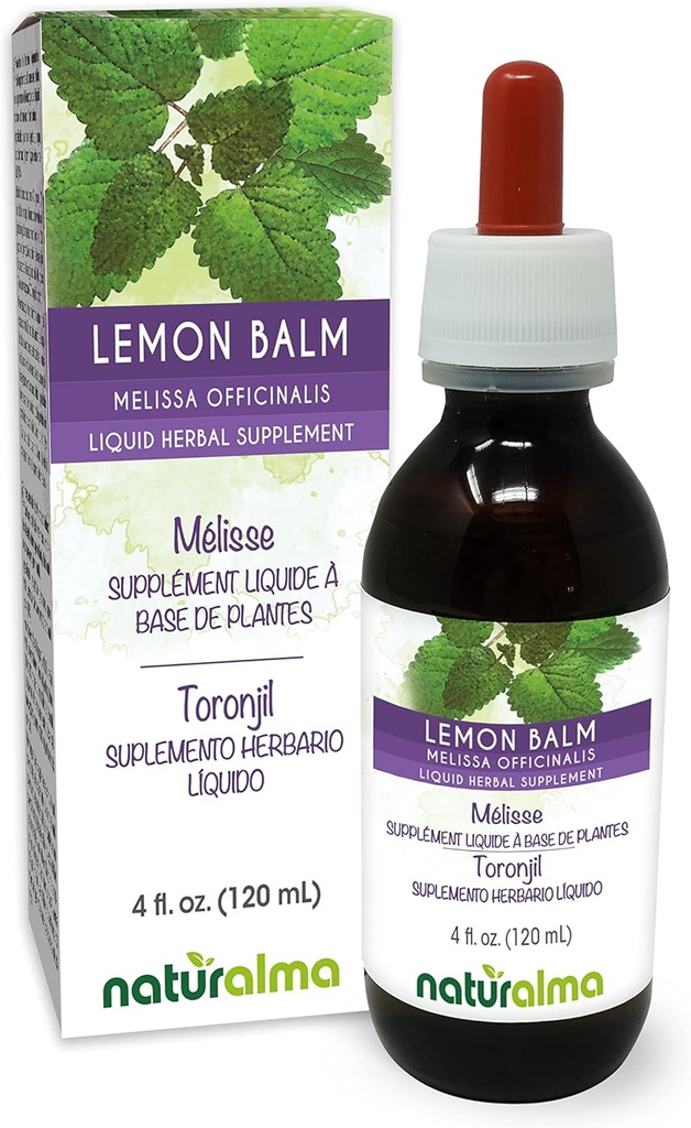 Naturalma Lemon Balm (Melissa officinalis) Leaf Alkohol-free Tinkture - 4 fl oz Tekoči ekstrakt v kapljice - Zeliščni dodatek - Vegan