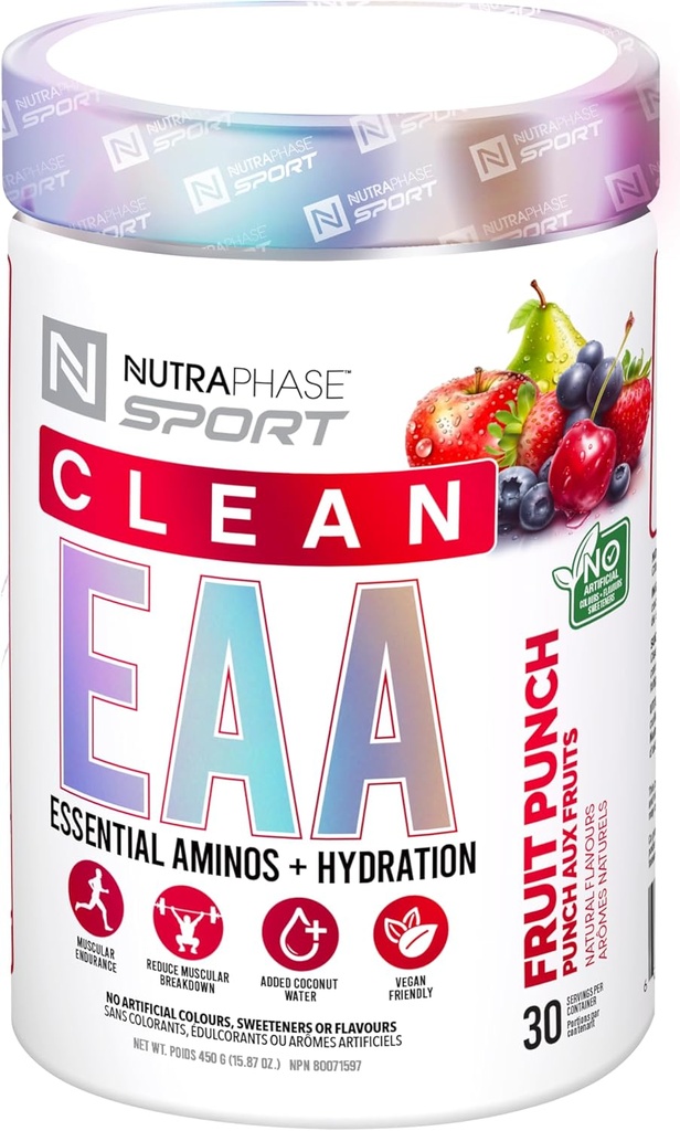 NutraPhase Clean EAA, Alle natuurlijke, Veganistisch vriendelijk, Glutenvrij, Verbazingwekkende Smaak, Fruit Punch