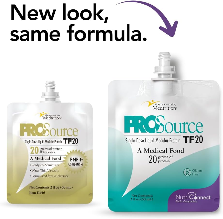 Medtrition Nutrition Connect ™ ProSource ® TF20 - ENFit ® Suderinamas modulių baltymų priedas, skirtas vamzdžių maitinimui - 20 g skystų baltymų 60ml Pouch - Aspen gairių ir ICU mitybos palaikymas